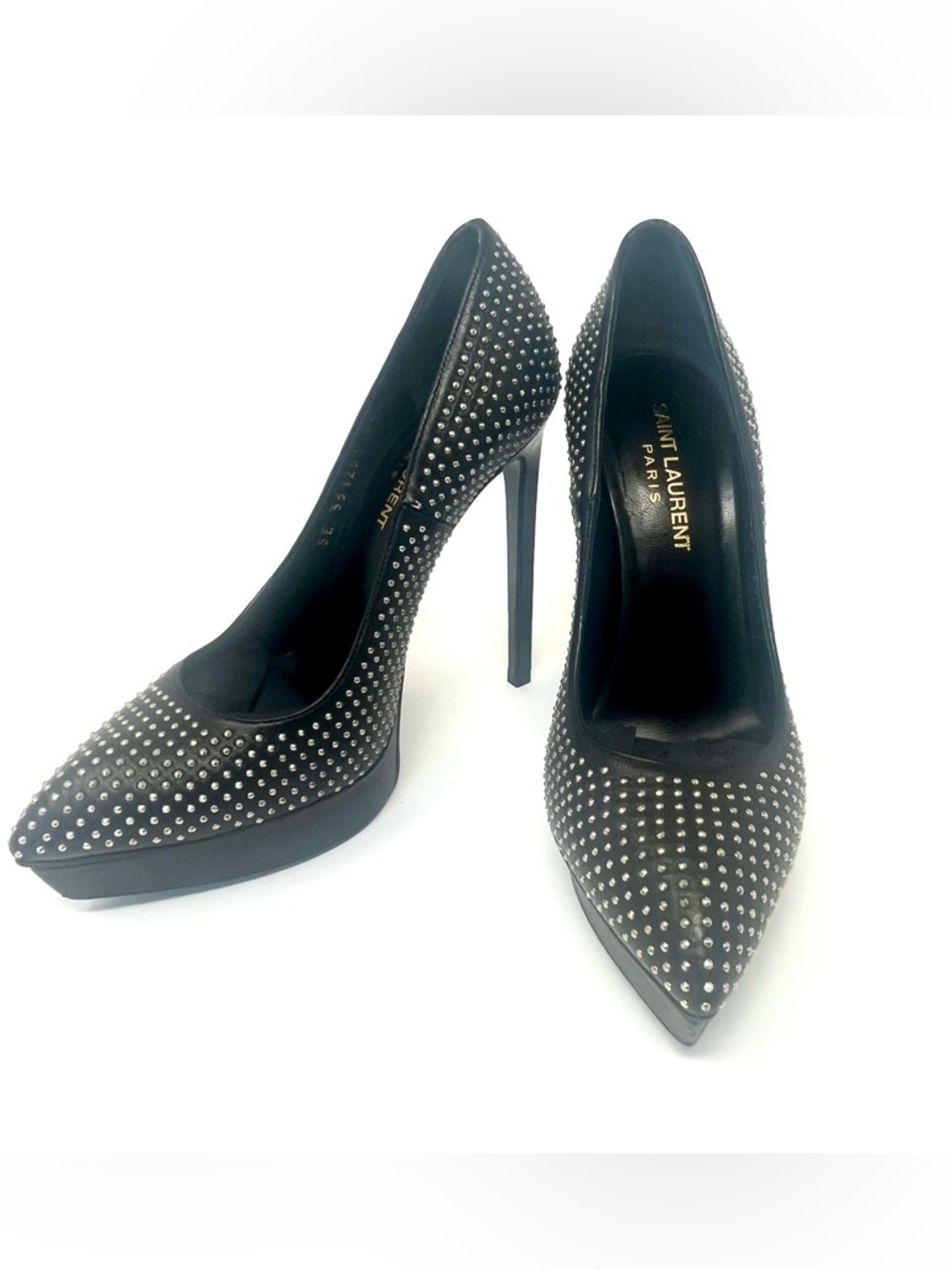 Saint Laurent YSL Janis Black Leather Studded Pumps EU 36.5 / US 6.5 w/Box - Picture 3 of 15